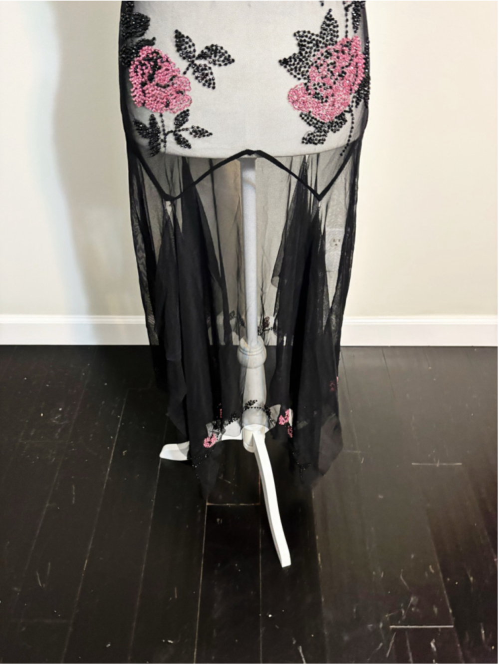 Vintage Rare Beaded Floral Mesh Maxi Midi Dress - Picture 5 of 5